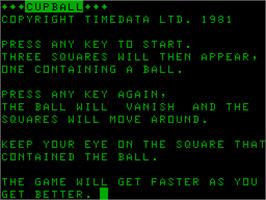 Title screen of Cupball on the Acorn Atom.
