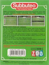 Box back cover for Subbuteo: The Computer Game on the Amstrad CPC.
