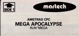 Top of cartridge artwork for Mega Apocalypse on the Amstrad CPC.
