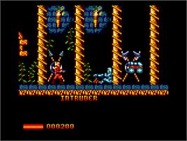 In game image of Defenders of the Earth on the Amstrad CPC.