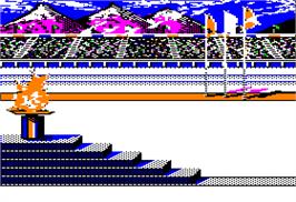 In game image of Winter Games on the Apple II.