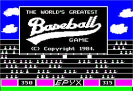 Title screen of World's Greatest Baseball Game on the Apple II.