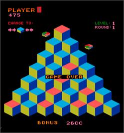 Game Over Screen for Faster, Harder, More Challenging Q*bert.