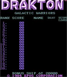 High Score Screen for Drakton.