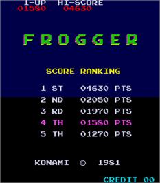 High Score Screen for Frogger.