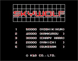 High Score Screen for Sky Wolf.