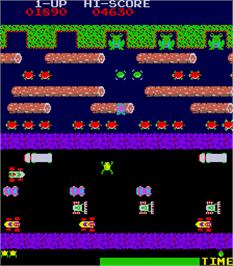 In game image of Frogger on the Arcade.