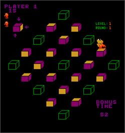 In game image of Q*bert's Qubes on the Arcade.