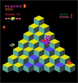 In game image of Q*bert on the Arcade.