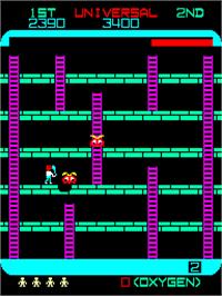In game image of Space Panic on the Arcade.