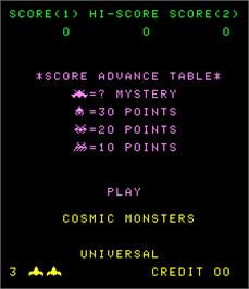 Title screen of Cosmic Monsters on the Arcade.