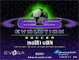 Title screen of Evolution Soccer on the Arcade.