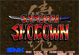 Title screen of Samurai Shodown / Samurai Spirits on the Arcade.