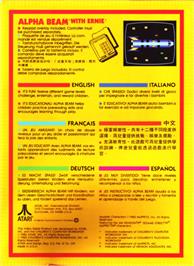 Box back cover for Alpha Beam with Ernie on the Atari 2600.