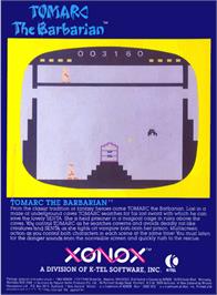 Box back cover for Tomarc the Barbarian on the Atari 2600.