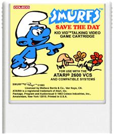Cartridge artwork for Smurfs Save the Day on the Atari 2600.
