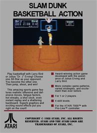 Box back cover for Dr. J and Larry Bird Go One-on-One on the Atari 7800.