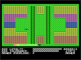 In game image of Hover Bovver on the Atari 8-bit.