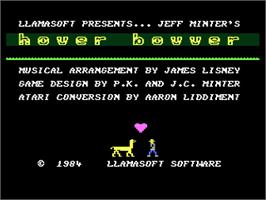 Title screen of Hover Bovver on the Atari 8-bit.