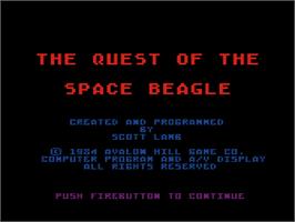 Title screen of Quest of the Space Beagle on the Atari 8-bit.