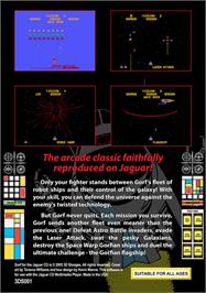 Box back cover for GORF Classic on the Atari Jaguar CD.