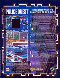 Box back cover for Police Quest: In Pursuit of the Death Angel on the Atari ST.