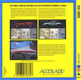 Box back cover for Test Drive on the Atari ST.