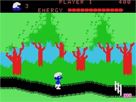In game image of Smurf: Rescue in Gargamel's Castle on the Coleco Vision.