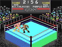 In game image of Championship Wrestling on the Commodore 64.
