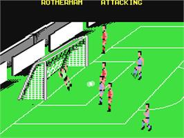 In game image of Kenny Dalglish Soccer Manager on the Commodore 64.