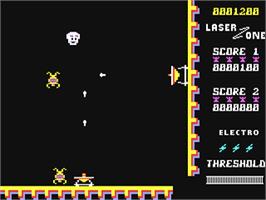 In game image of Laser Zone on the Commodore 64.