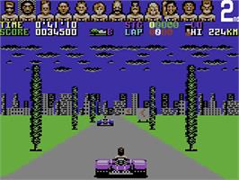 In game image of Power Drift on the Commodore 64.