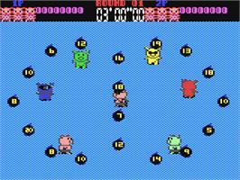 In game image of Psycho Pigs UXB on the Commodore 64.
