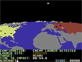In game image of Raid Over Moscow on the Commodore 64.