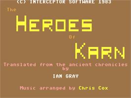 Title screen of The Heroes of Karn on the Commodore 64.