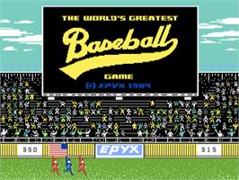 Title screen of The World's Greatest Baseball Game on the Commodore 64.