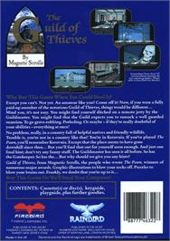 Box back cover for Guild of Thieves on the Commodore Amiga.