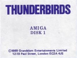 Top of cartridge artwork for Thunderbirds on the Commodore Amiga.
