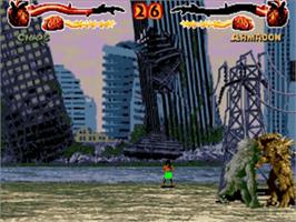 In game image of Primal Rage on the Commodore Amiga.