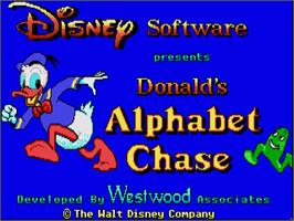 Title screen of Donald's Alphabet Chase on the Commodore Amiga.