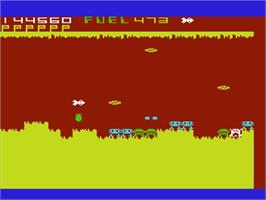 In game image of Cavern Fighter on the Commodore VIC-20.