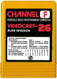 Cartridge artwork for Alien Invasion on the Fairchild Channel F.