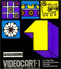 Top of cartridge artwork for Tic-Tac-Toe, Shooting Gallery, Doodle, & Quadra-Doodle on the Fairchild Channel F.