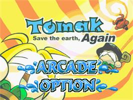 Title screen of Tomak - Save the Earth, Again on the Gamepark GP32.