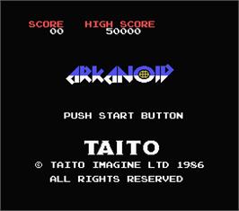 Title screen of Arkanoid on the MSX.