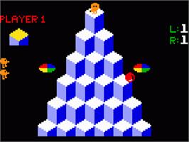In game image of Q*bert on the Mattel Intellivision.