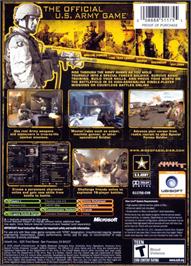 Box back cover for America's Army: Rise of a Soldier on the Microsoft Xbox.