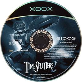 Artwork on the CD for TimeSplitters 2 on the Microsoft Xbox.