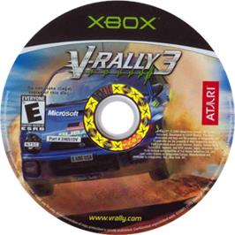 Artwork on the CD for V-Rally 3 on the Microsoft Xbox.