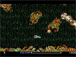 In game image of R-Type on the NEC TurboGrafx-16.